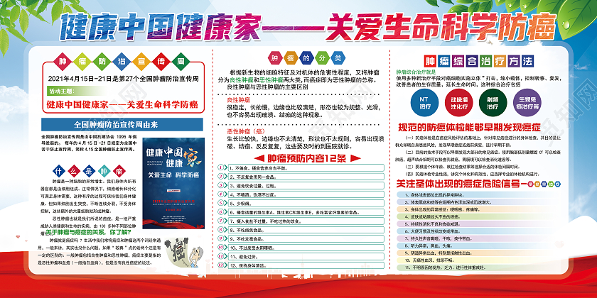 蓝色背景2021年全国肿瘤防治宣传周全国肿瘤防治宣传周宣传栏