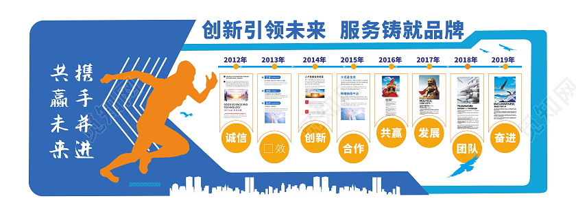 蓝色商务风格企业精神文化墙企业文化墙
