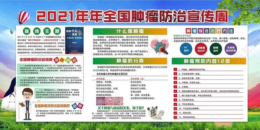 蓝色卡通背景全国肿瘤防治宣传周全国肿瘤防治宣传周宣传栏