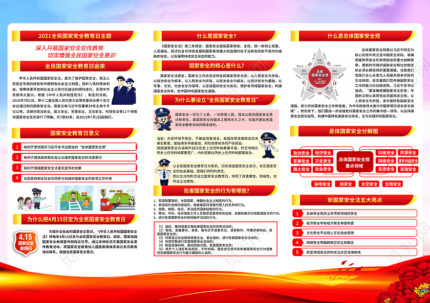 粉色风格安全教育日三折页中国全民国家安全教育日宣传栏