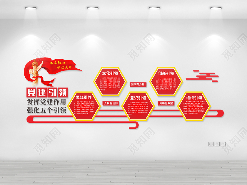 红色简约党建引领党建文化墙