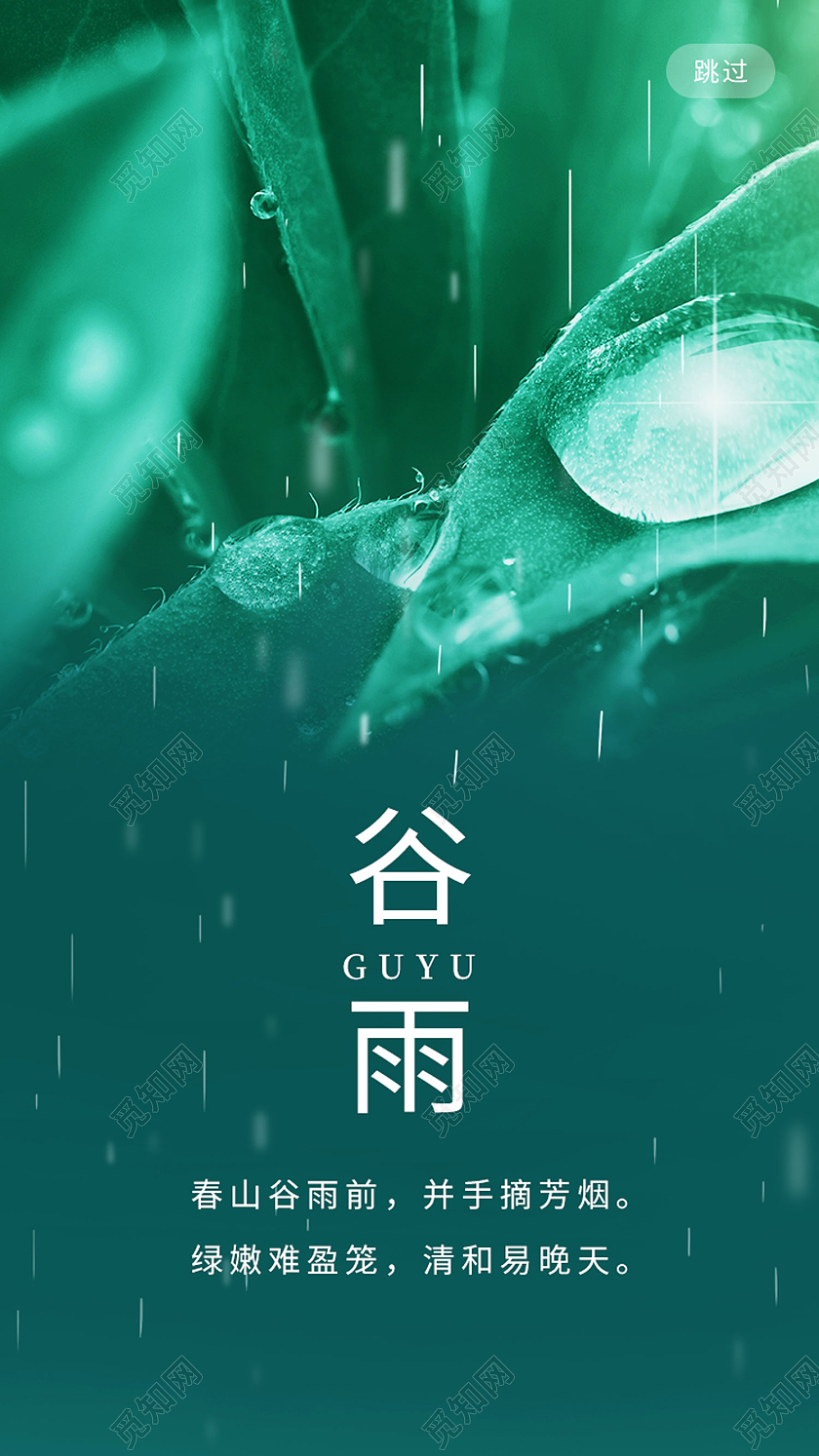 绿色简约风谷雨手机ui二十四节气谷雨节日手机ui启动页海报