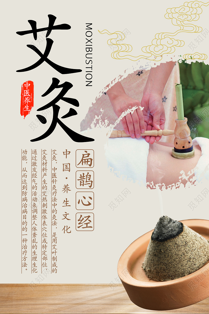 简约中国风艾灸养生海报模板