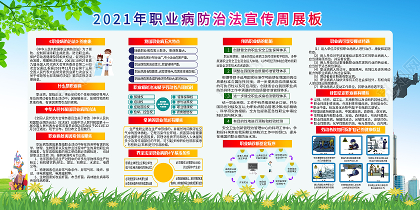 蓝色横向职业病防治法宣传周展板职业病防治法宣传周宣传栏