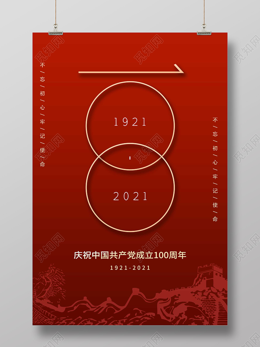 红色简约庆祝中国共产党成立100周年海报建党100周年