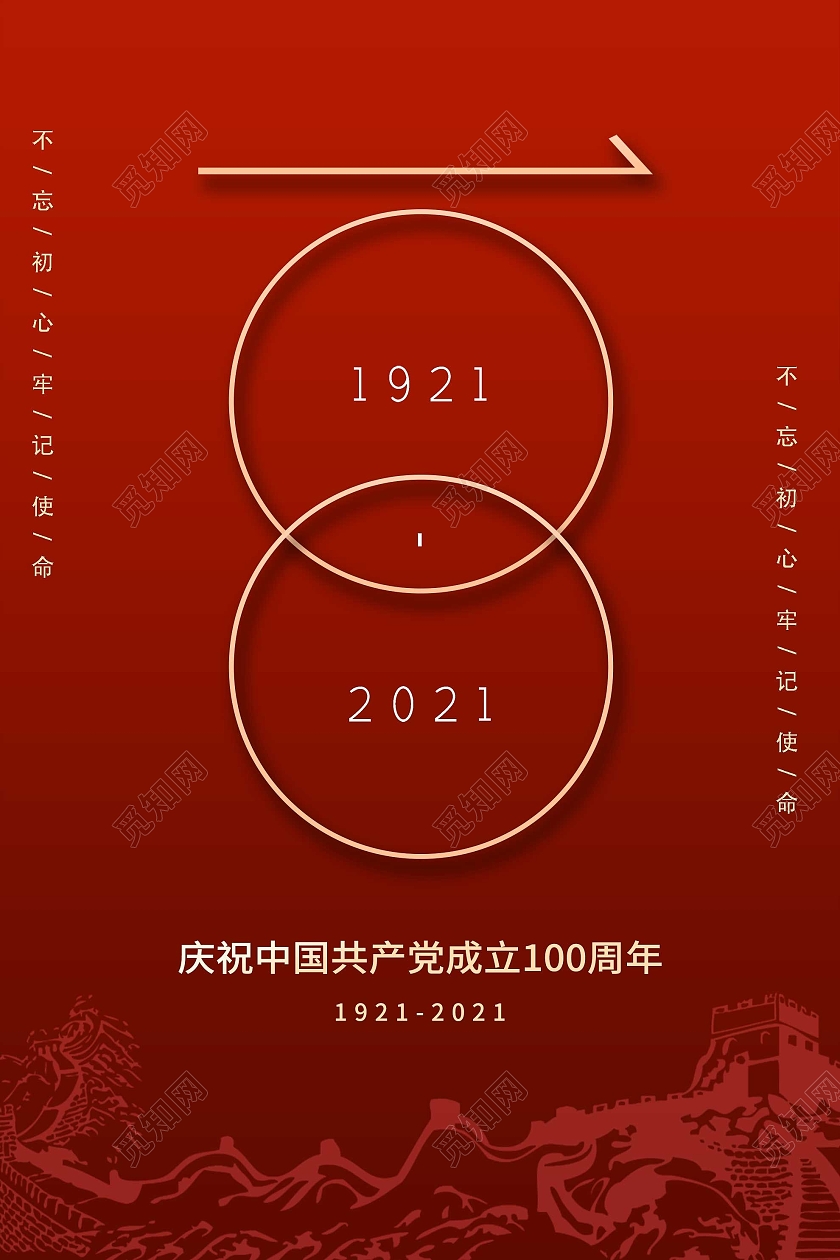 红色简约庆祝中国共产党成立100周年海报建党100周年