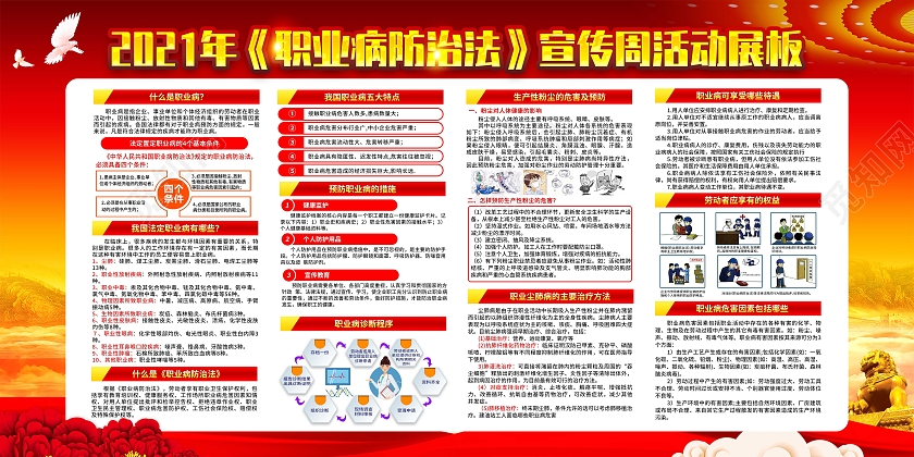 红黄党政风格职业病防治职业病防治法宣传周宣传栏