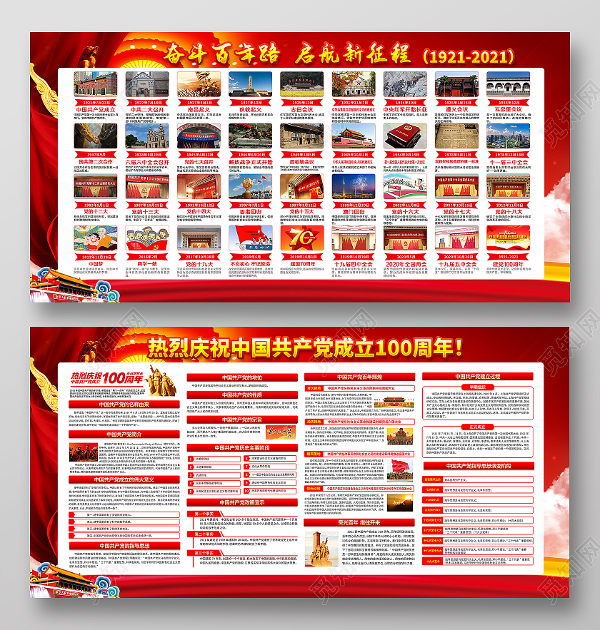 红色风格光辉历程学党史党史学党史悟思想套图党建100周年