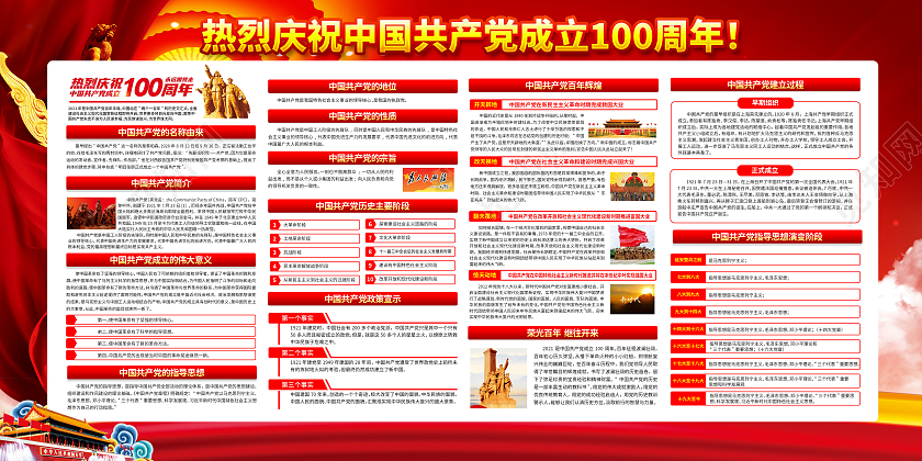 红色风格光辉历程学党史党史学党史悟思想套图党建100周年