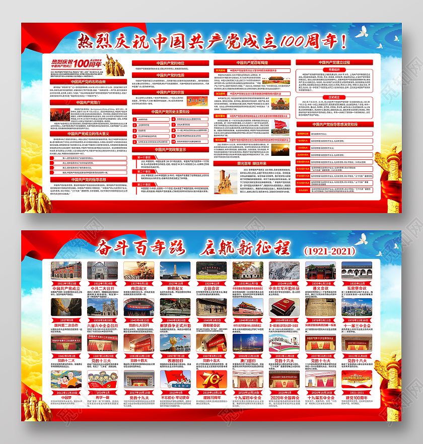 蓝色风格光辉历程学党史党史学党史悟思想套图党建100周年