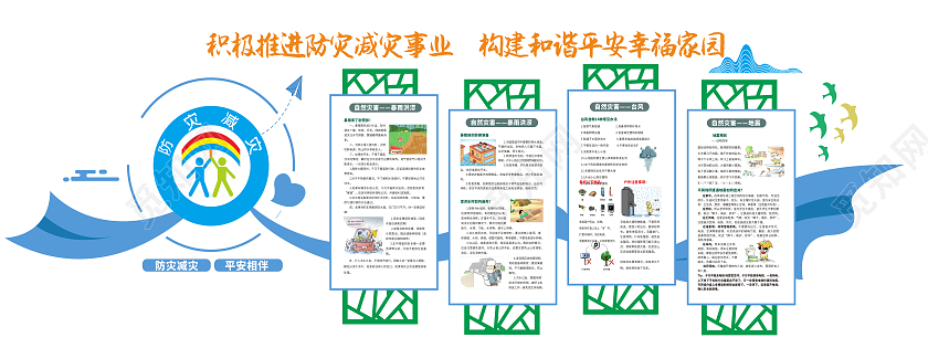 蓝色简约防灾减灾口号文化墙全国防灾减灾日文化墙