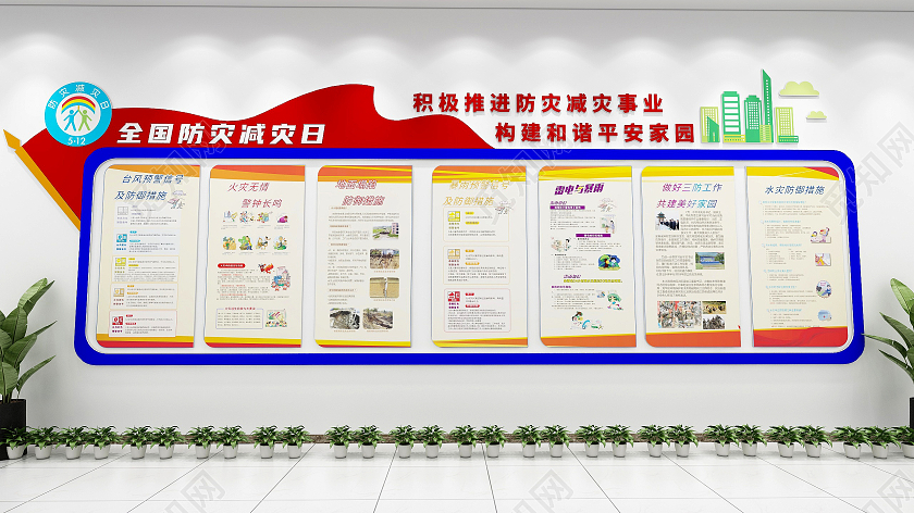 红色简洁防灾减灾自然灾害知识宣传文化墙全国防灾减灾日文化墙
