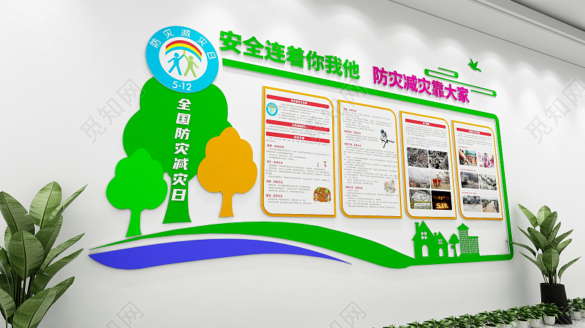 彩色可爱清新风格防灾减灾灾害介绍文化墙全国防灾减灾日文化墙