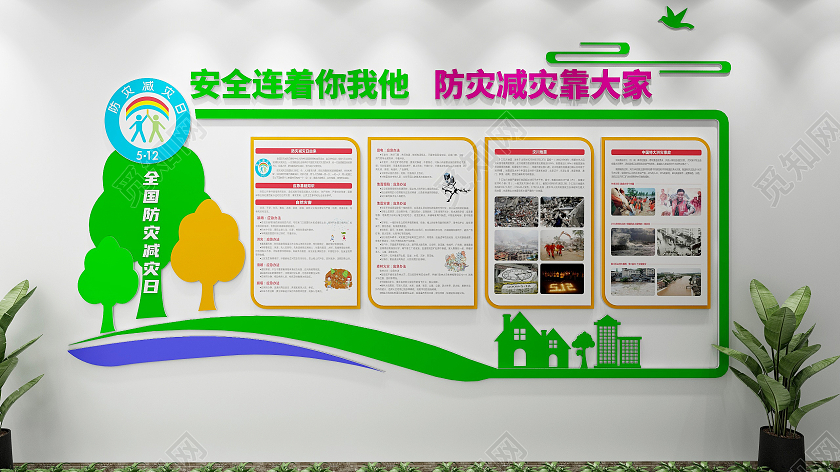 彩色可爱清新风格防灾减灾灾害介绍文化墙全国防灾减灾日文化墙