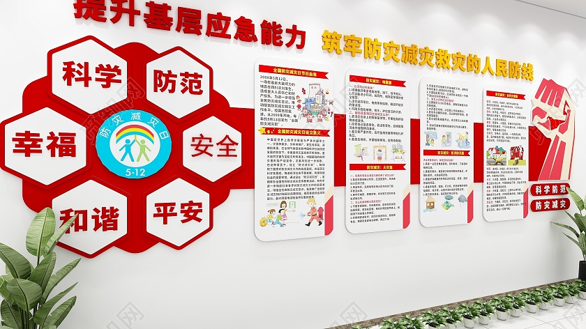 简约大气防灾减灾文化墙全国防灾减灾日文化墙