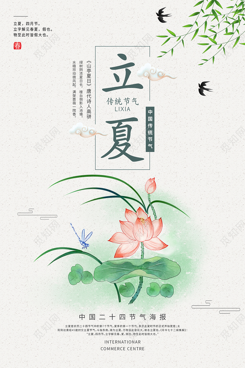 简约清新中国风二十四节气立夏海报二十四节气立夏手机海报