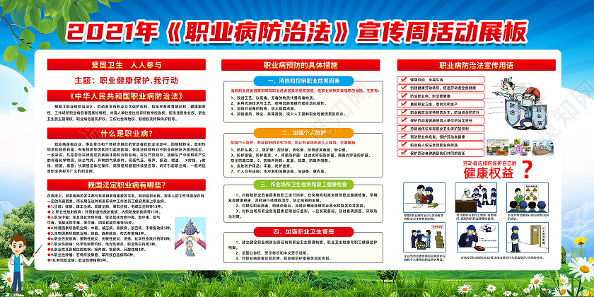 蓝色风格职业病宣传周职业病防治法宣传周宣传栏