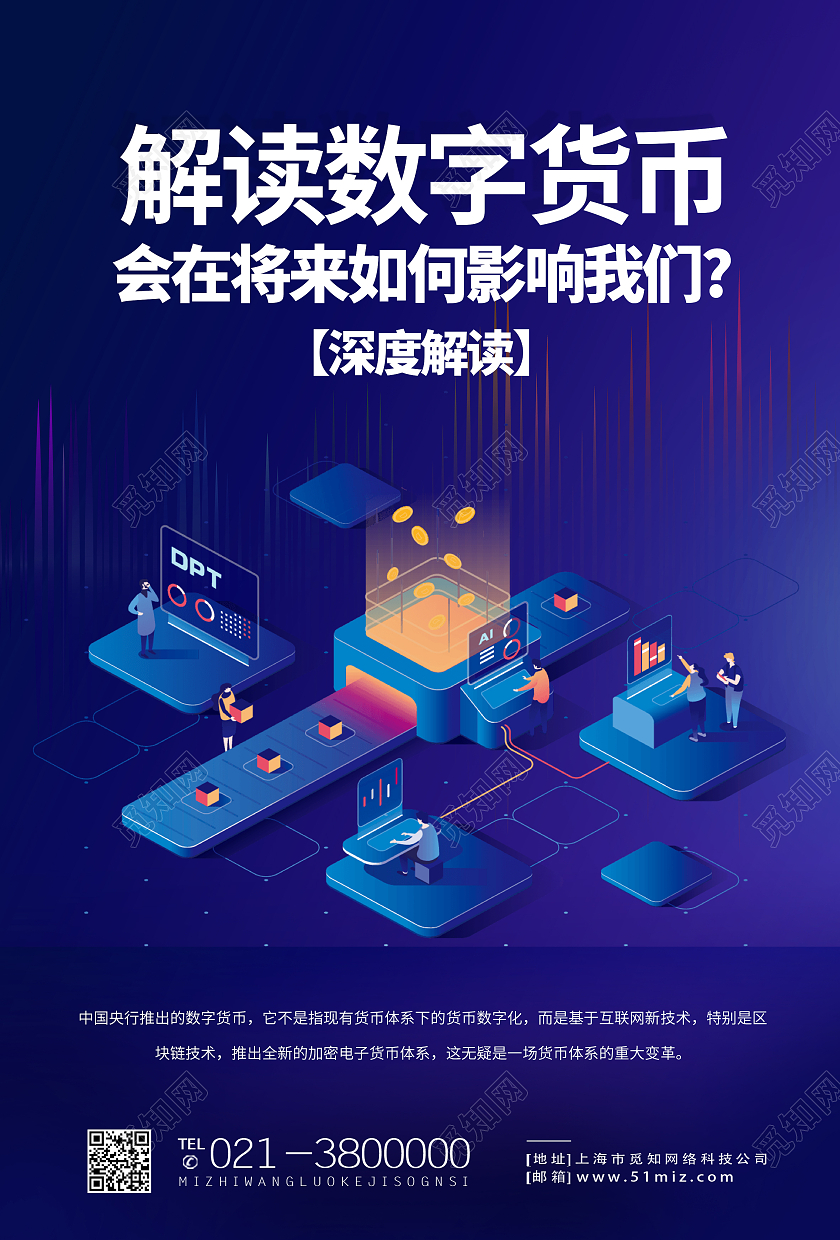 蓝色25d解读数字货币数字人民币海报