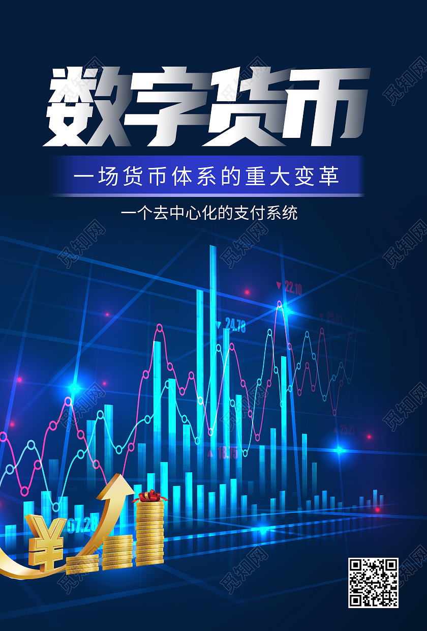 蓝色科技风数字货币数字人民币海报