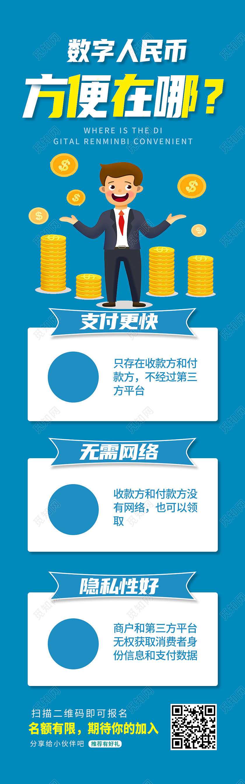 蓝色卡通数字人民币方便在哪数字人民币长图