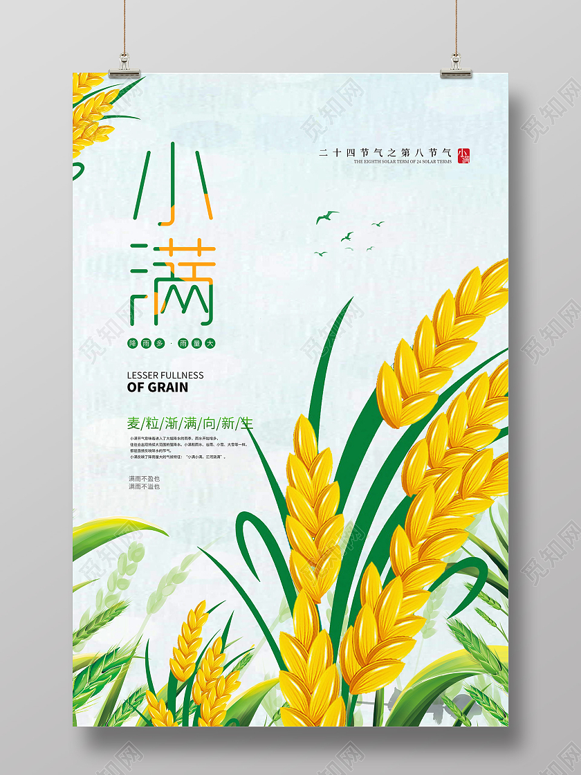 黄色卡通小满节气海报24节气二十四节气小满