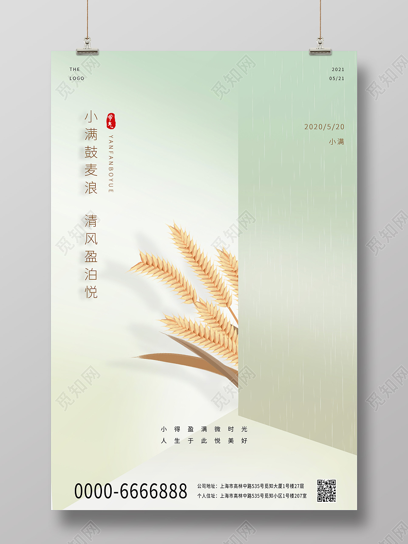 绿色小清新中国传统节气小满宣传麦穗海报24节气二十四节气小满