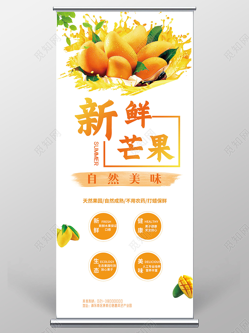 橙色新鲜芒果易拉宝芒果展架