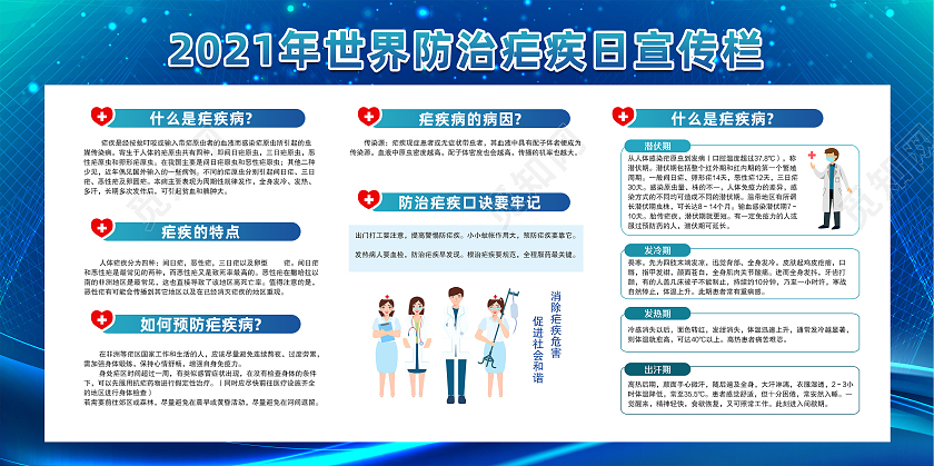 蓝色医疗2021年世界防治疟疾日宣传栏疟疾日知识普及展板世界疟疾日宣传栏