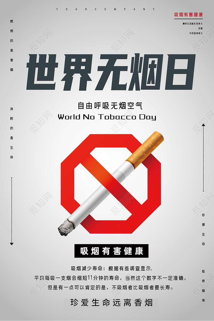 灰色简约世界无烟日海报