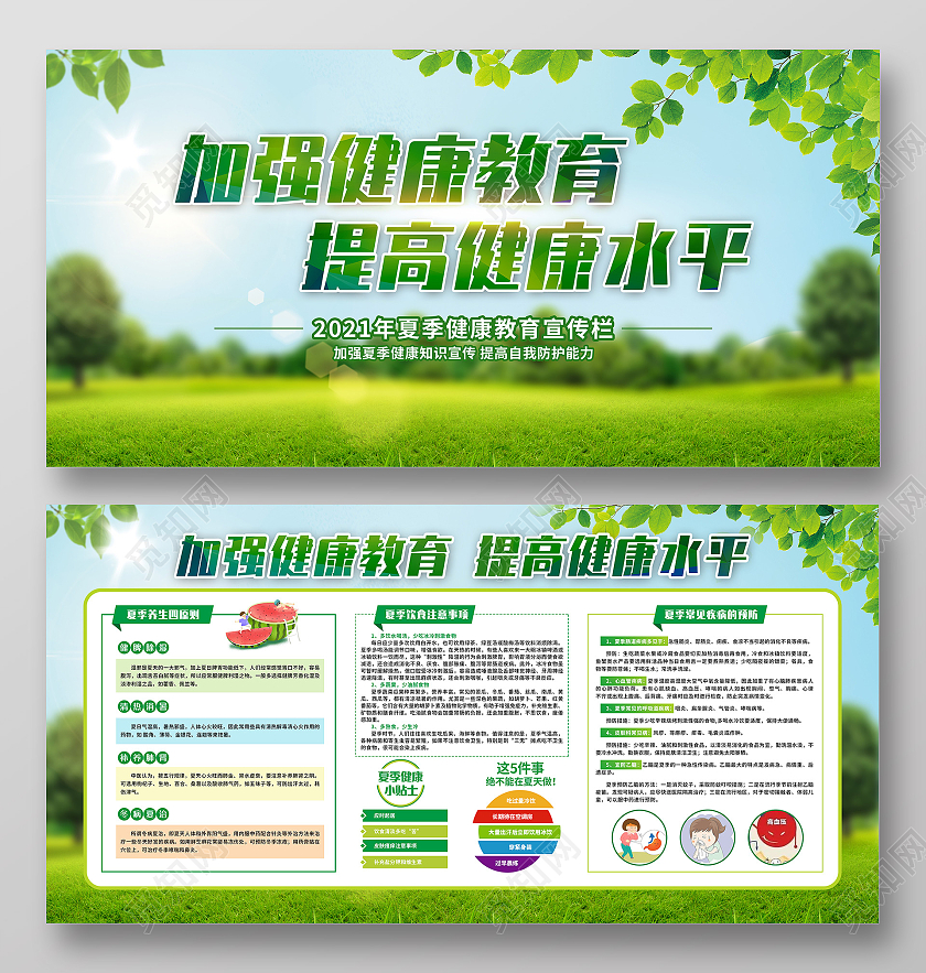 绿色简约夏季健康教育宣传栏