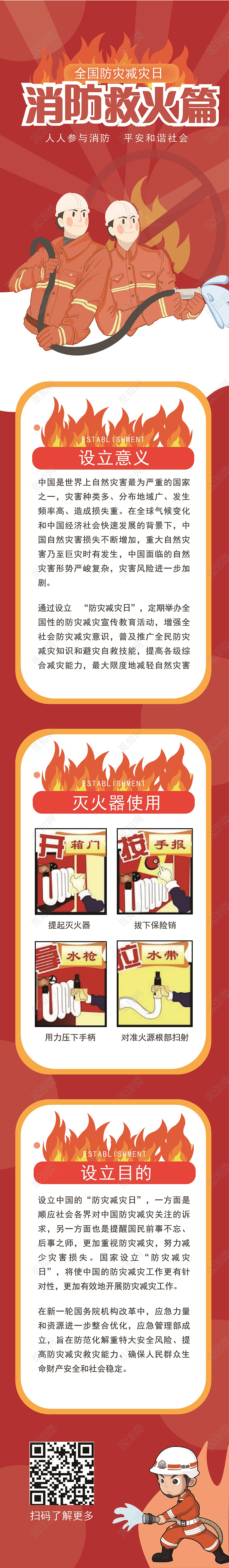 红色简约消防救火篇全国防灾减灾日全国防灾减灾日手机长图
