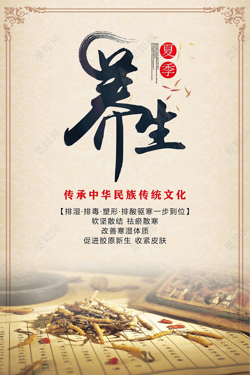 黄色中国风夏季养生海报