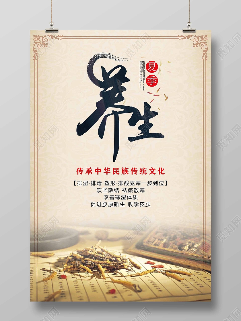 黄色中国风夏季养生海报