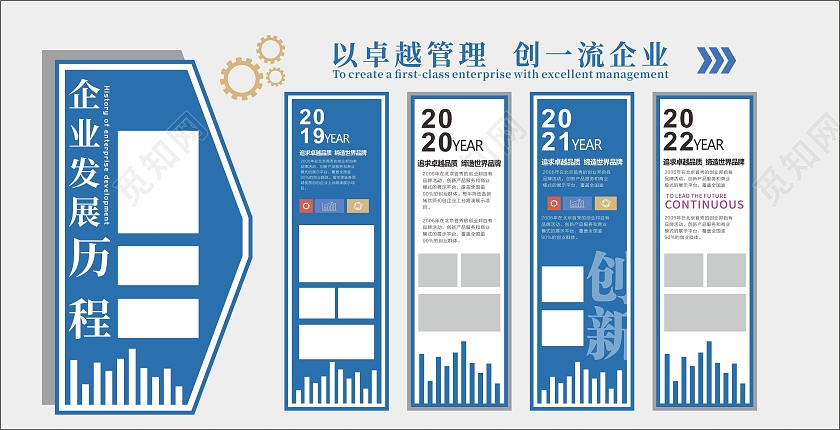 蓝色简约大气以卓越管理创一流企业公司简介文化墙