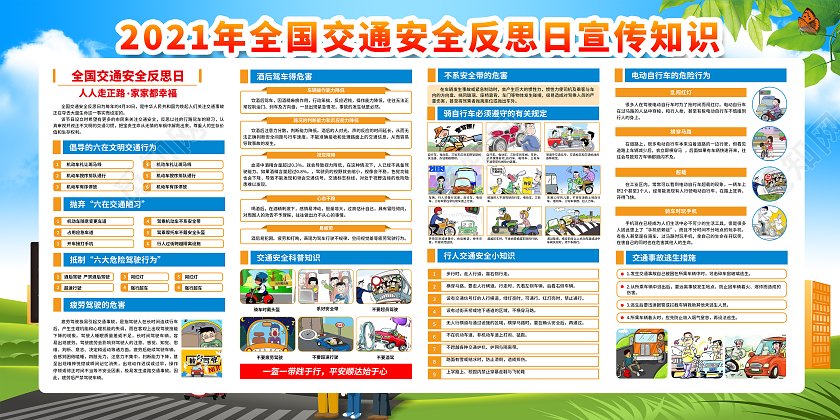 蓝色风格全国交通安全反思日宣传栏