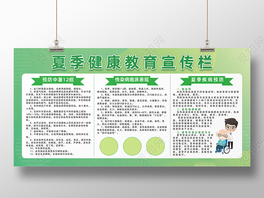 绿色简约背景夏季健康教育宣传栏夏季健康小常识