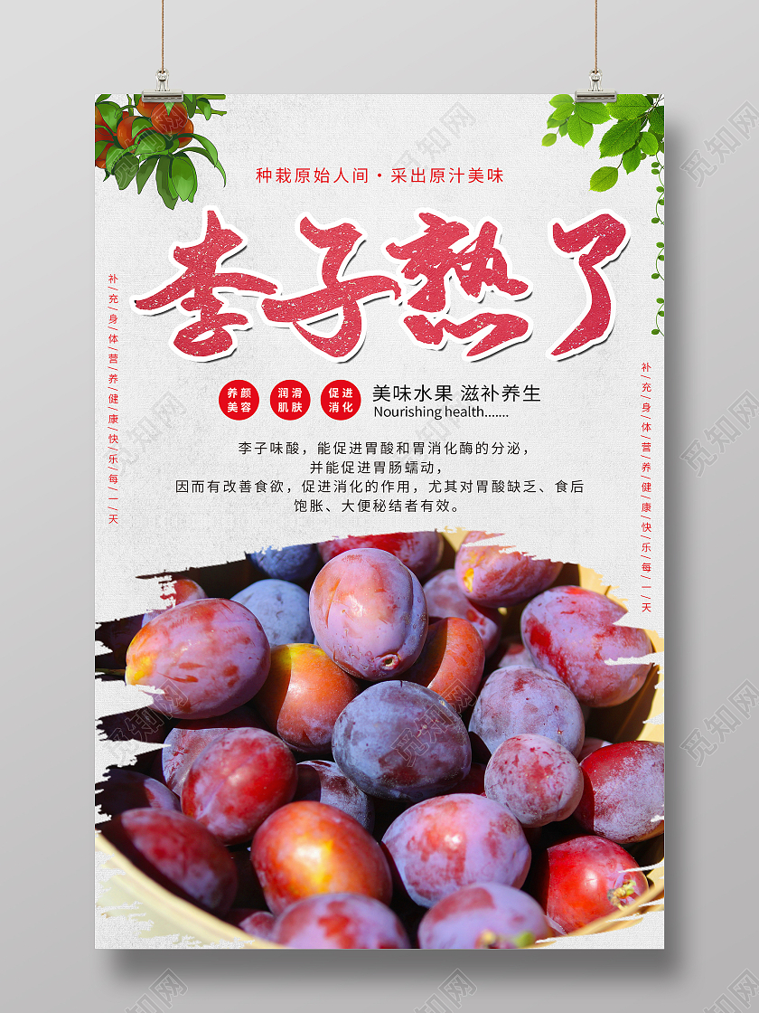 简约清新中国风李子熟了海报