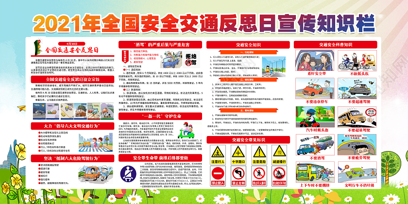 绿色清新背景2021年全国交通安全反思日宣传栏