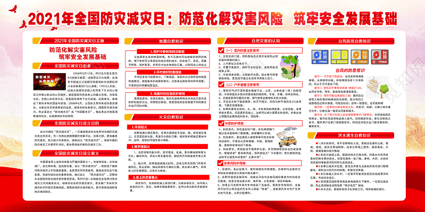 粉色风格防灾减灾全国防灾减灾日宣传栏