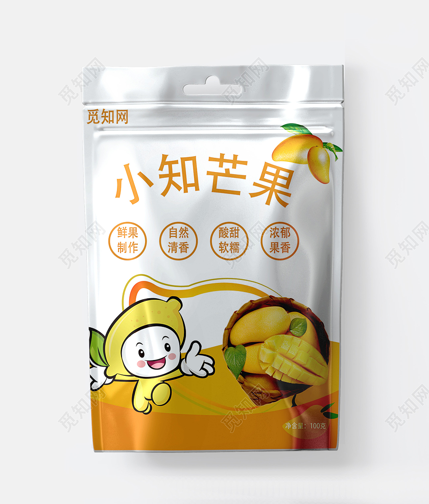 黄色卡通原创水果芒果包装芒果干包装