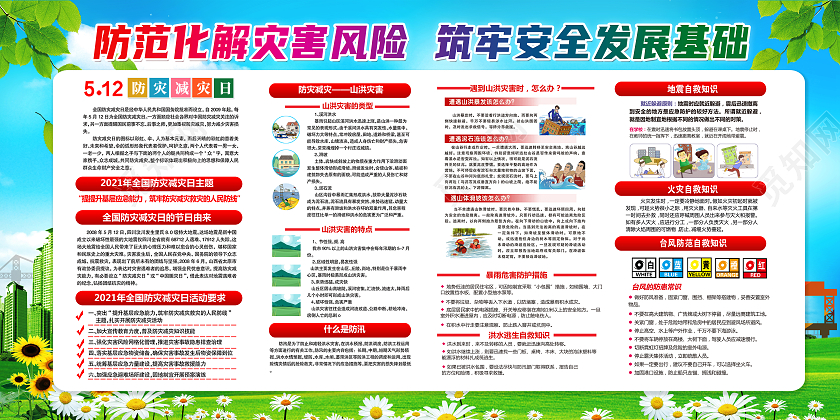 蓝色炫彩风格全国防灾减灾日宣传栏展板