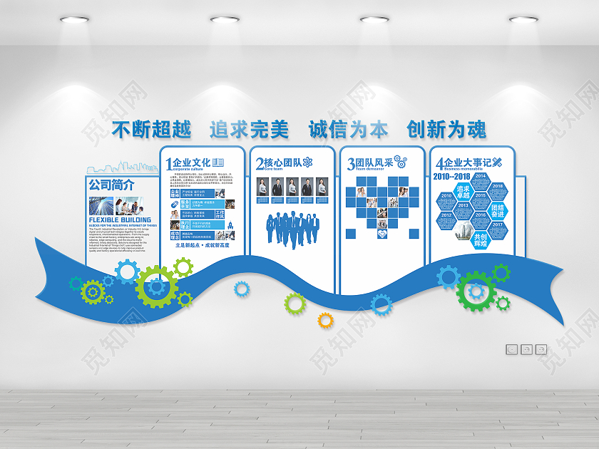 蓝色大气飘带企业风采文化墙企业文化墙
