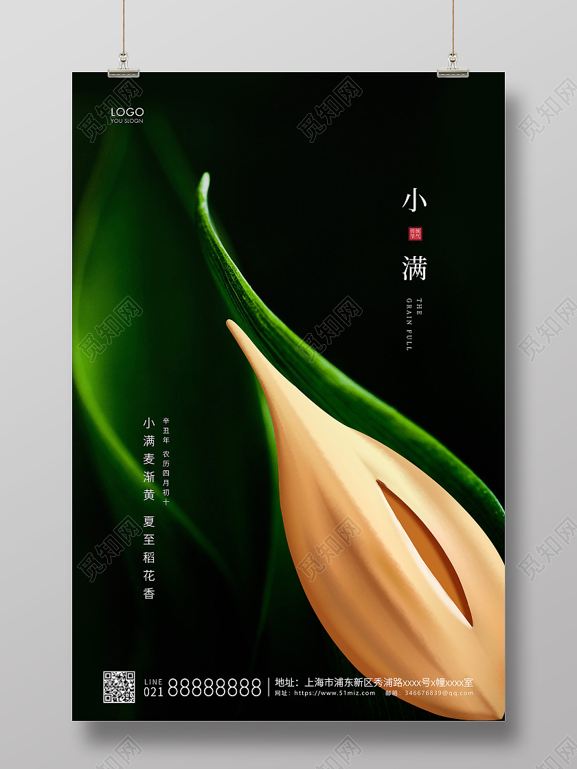 绿色简约二十四节气小满节气宣传海报24节气二十四节气小满
