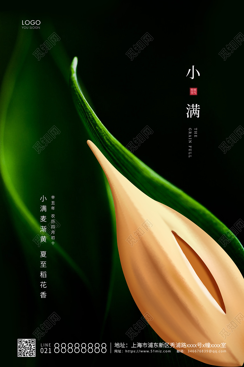 绿色简约二十四节气小满节气宣传海报24节气二十四节气小满