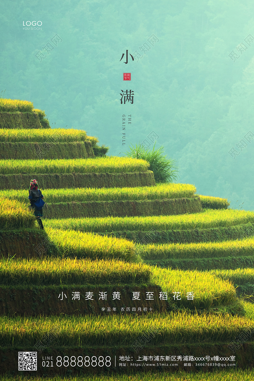绿色简约二十四节气小满节气宣传海报24节气二十四节气小满