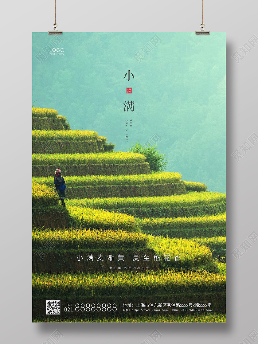 绿色简约二十四节气小满节气宣传海报24节气二十四节气小满