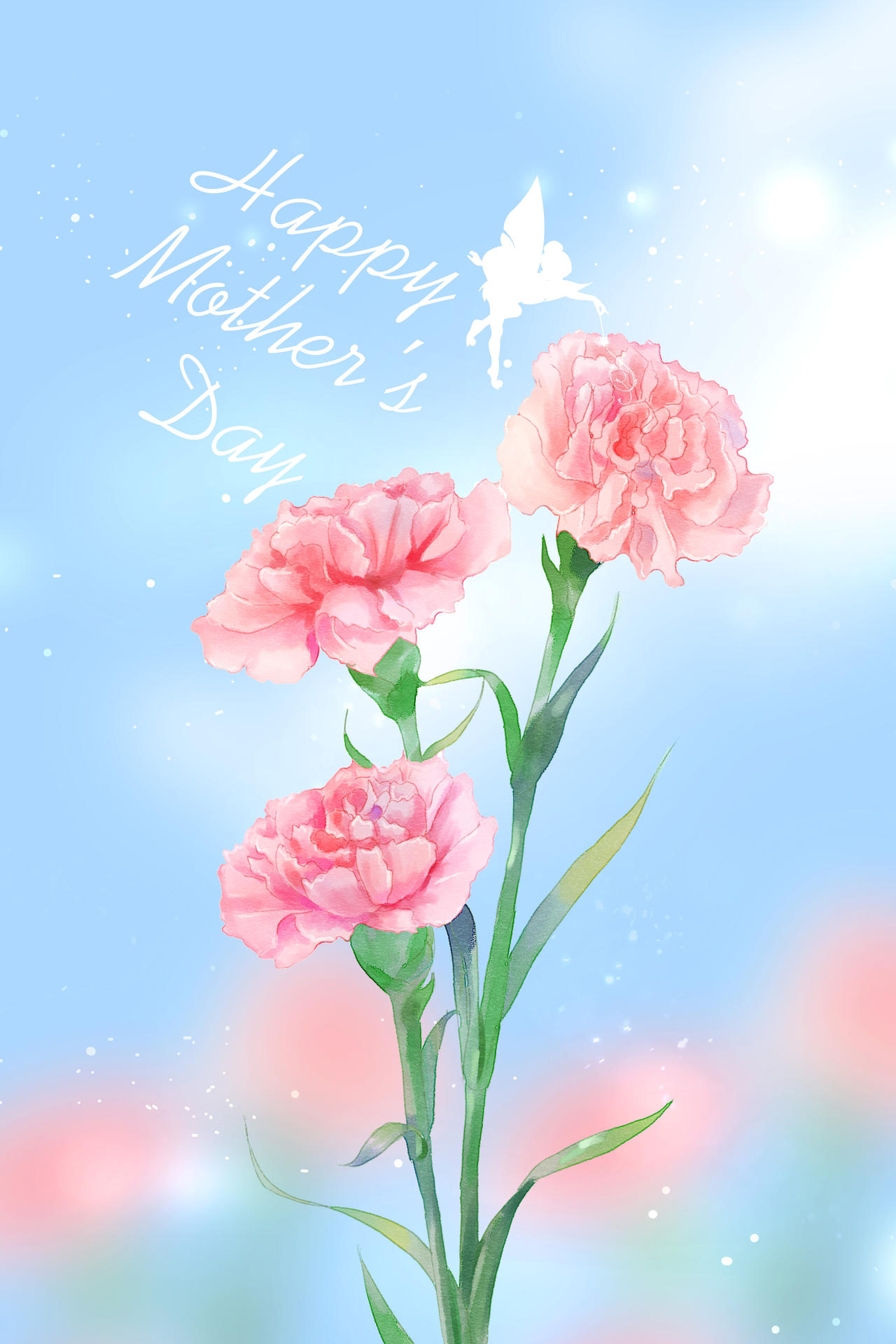 蓝色卡通意境感恩母亲节母亲节快乐海报