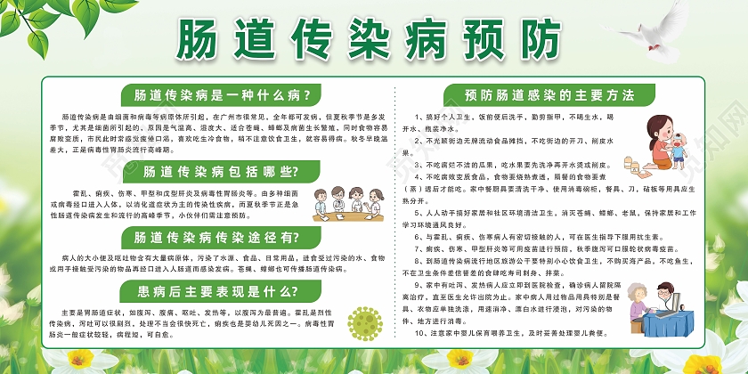 绿色草地背景肠道传染病预防健康宣传栏夏季肠道传染病
