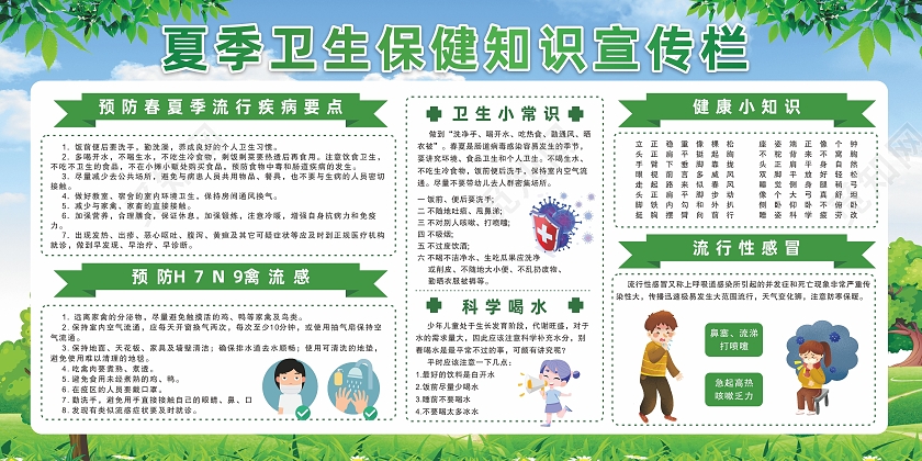 绿色文明城市背景夏季疾病健康知识教育宣传栏夏季卫生健康