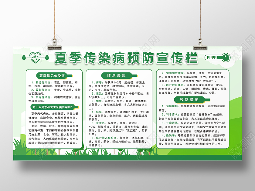 绿色简约草地夏季传染病疾病预防宣传栏